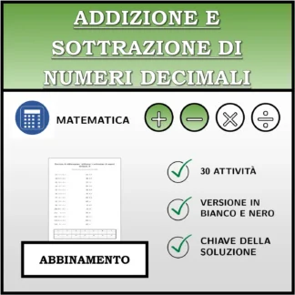 Esercizio di abbinamento: Addizione e sottrazione di numeri decimali