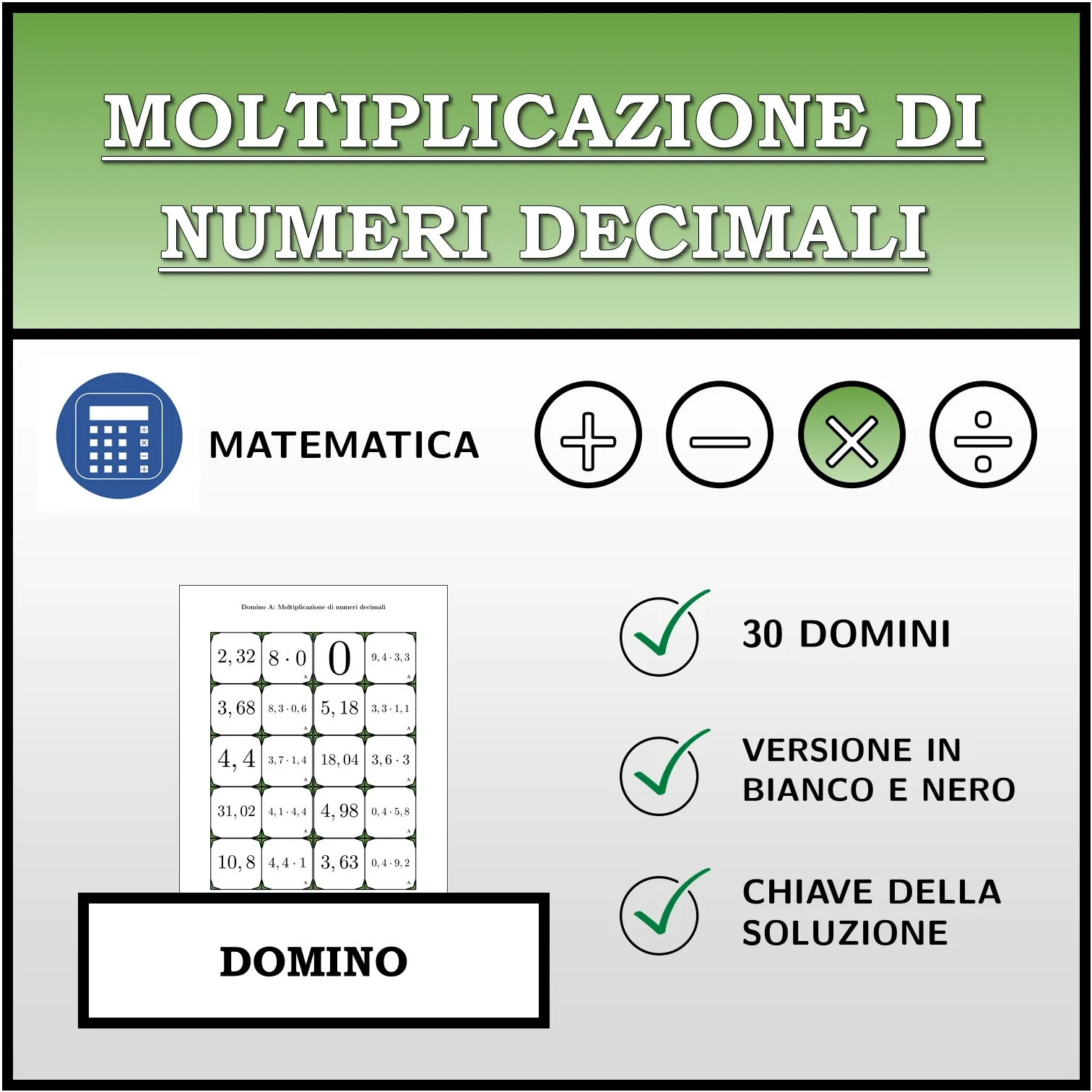 Domino: Moltiplicazione di numeri decimali