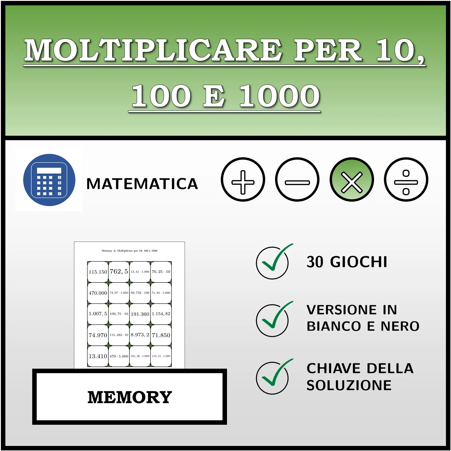 Memory: Moltiplicare per 10, 100 e 1000