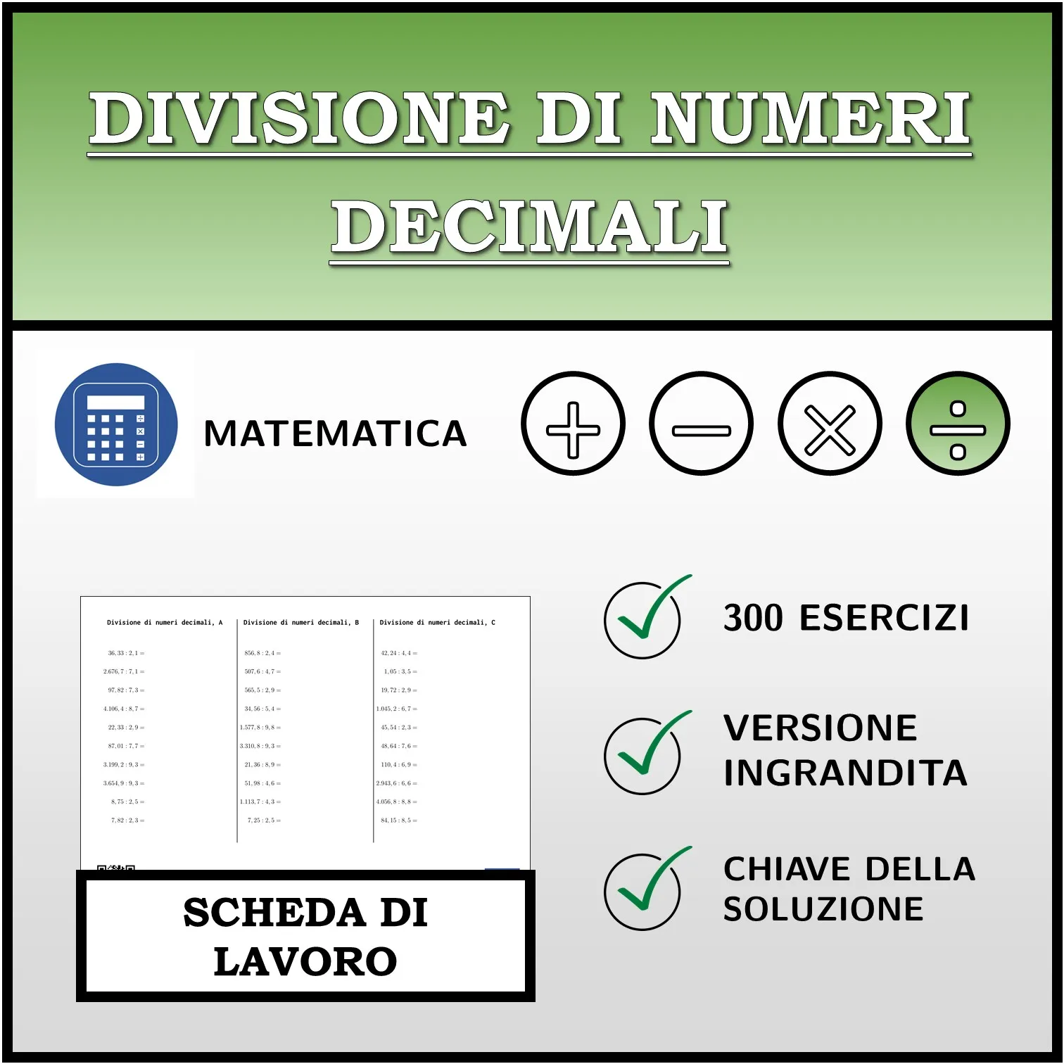 Scheda di lavoro: Divisione di numeri decimali