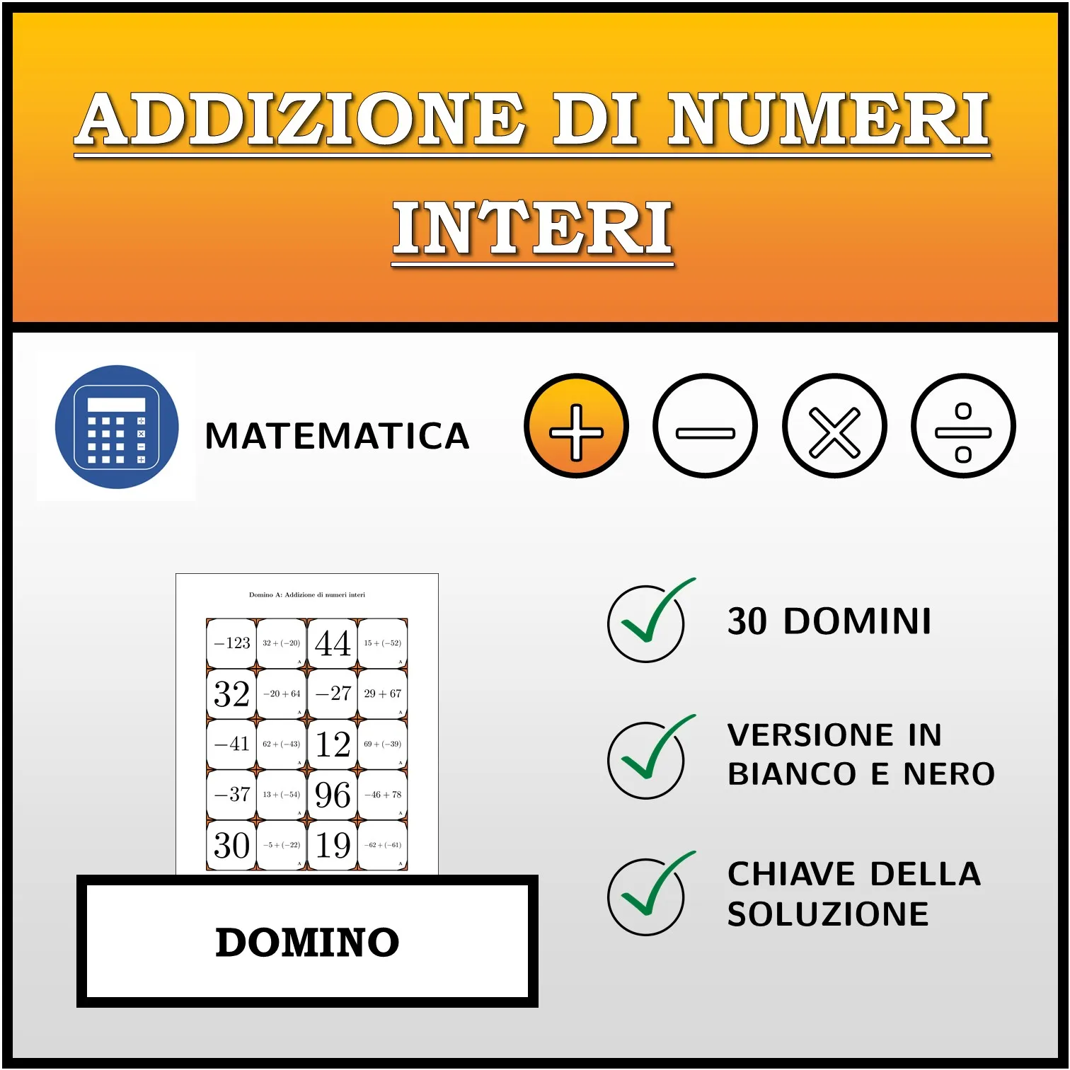 Domino: Addizione di numeri interi