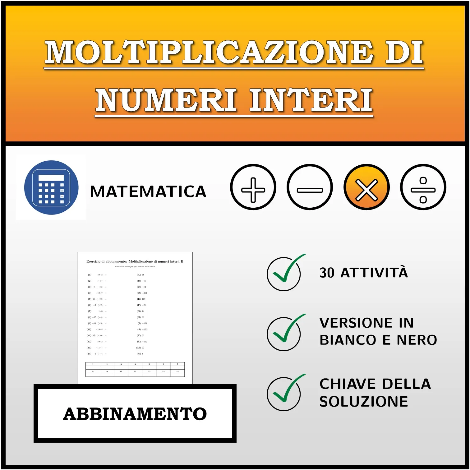 Esercizio di abbinamento: Moltiplicazione di numeri interi