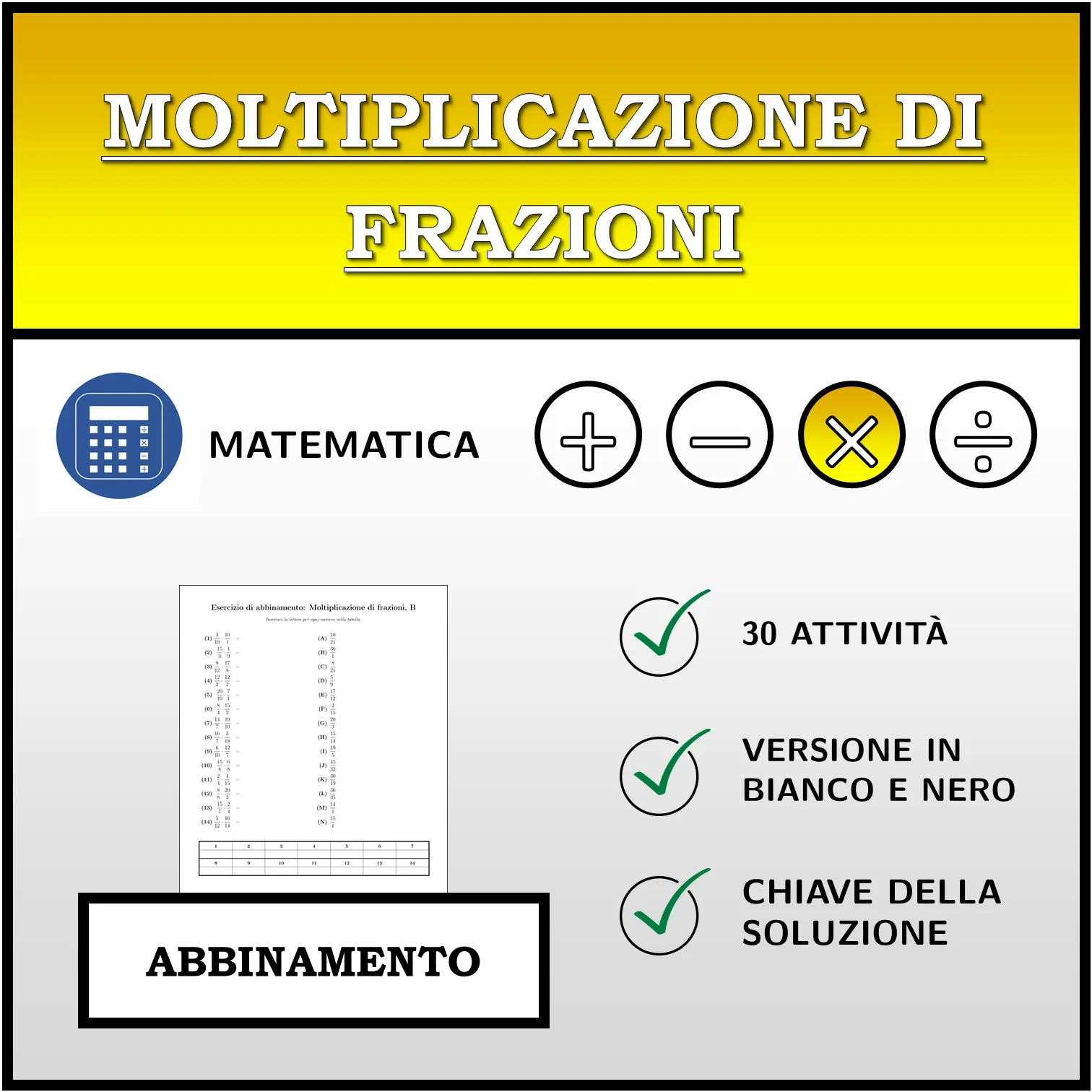 Esercizio di abbinamento: Moltiplicazione di frazioni