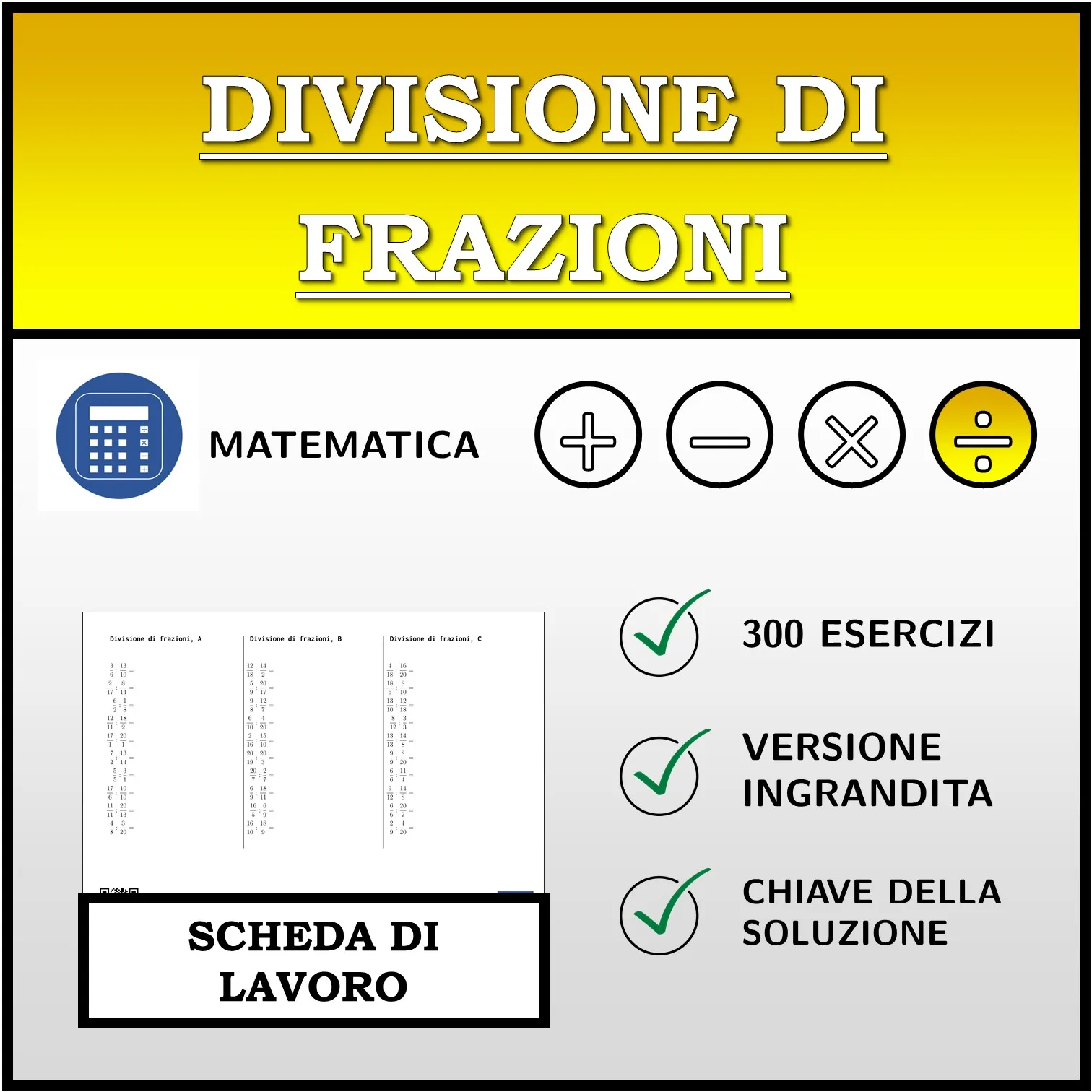 Scheda di lavoro: Divisione di frazioni