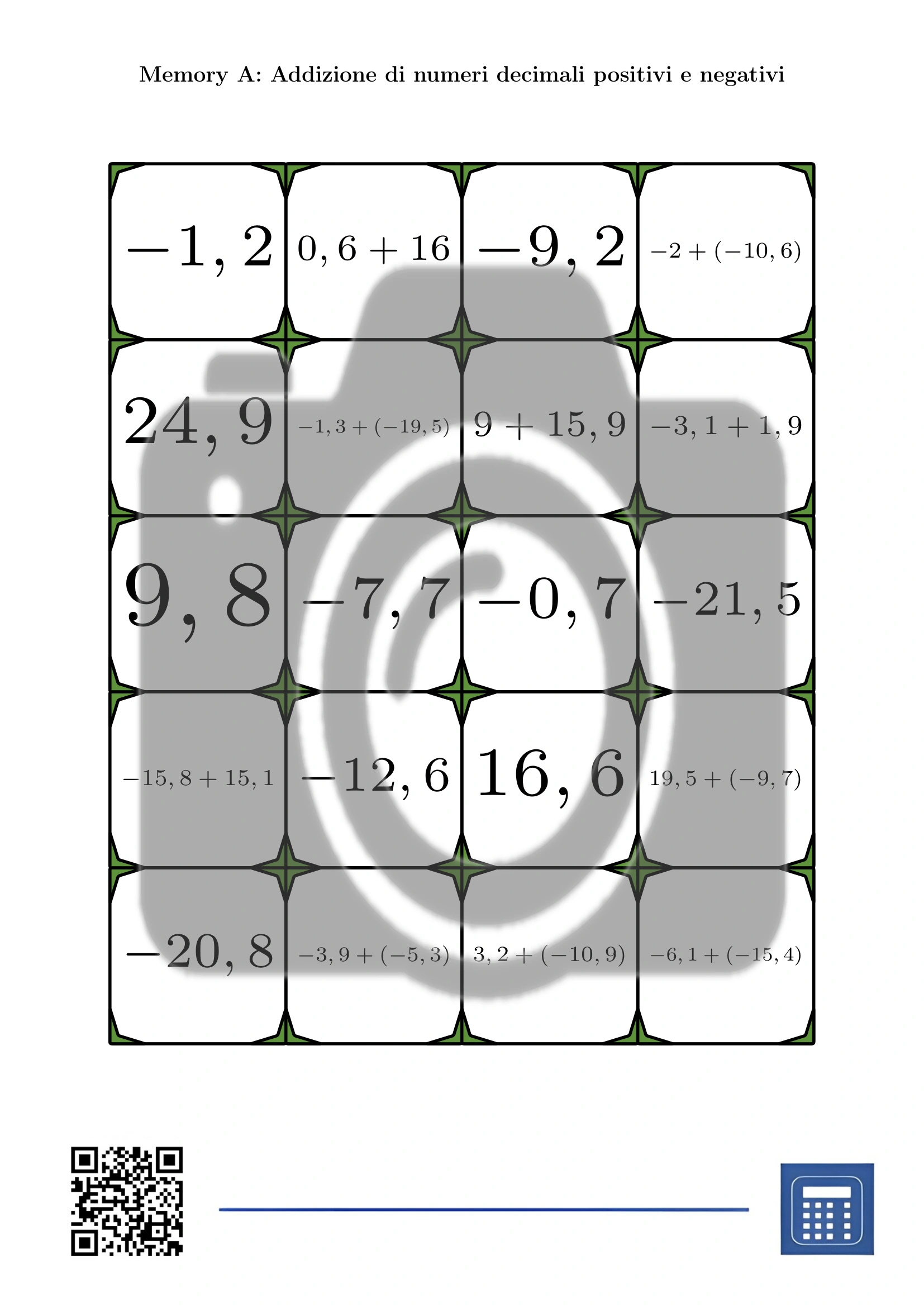 Memory: Addizione di numeri decimali positivi e negativi - immagine 2