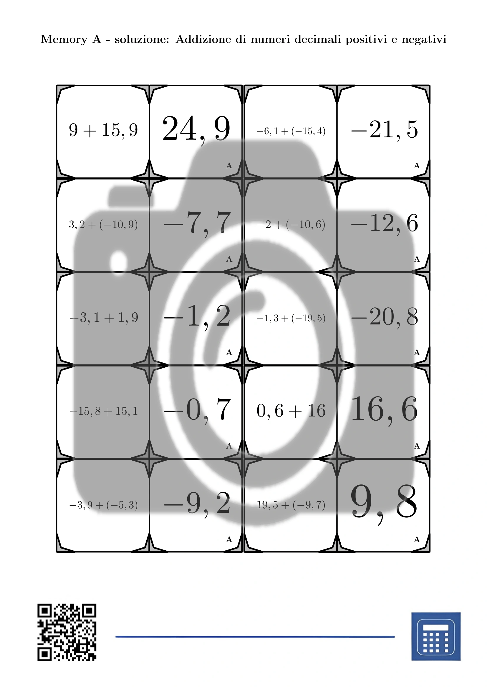Memory: Addizione di numeri decimali positivi e negativi - immagine 4