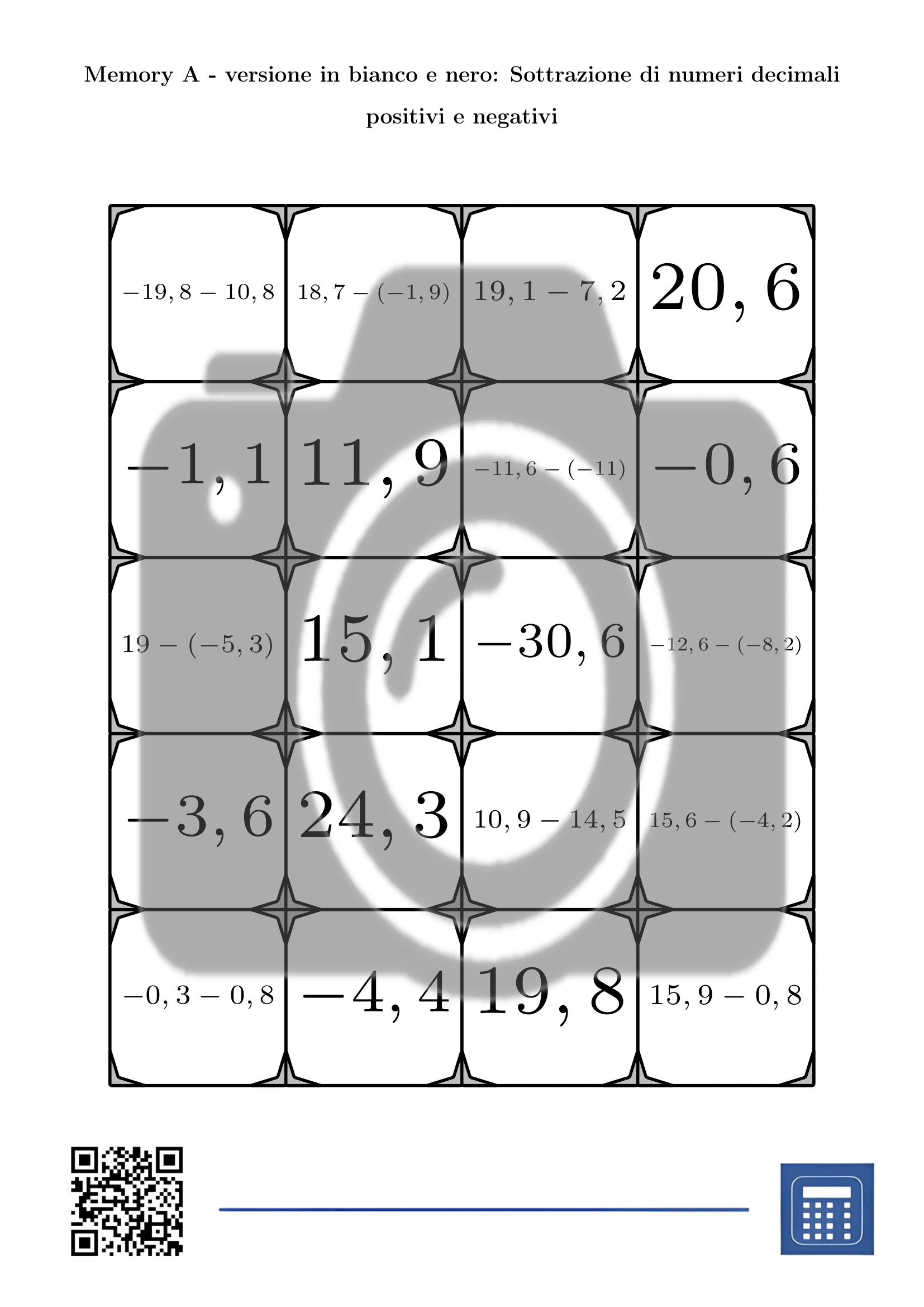 Memory: Sottrazione di numeri decimali positivi e negativi - immagine 3