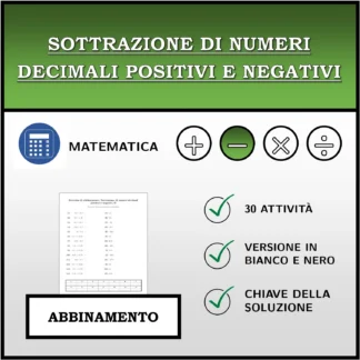 Esercizio di abbinamento: Sottrazione di numeri decimali positivi e negativi