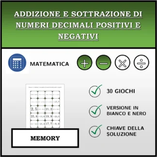 Memory: Addizione e sottrazione di numeri decimali positivi e negativi