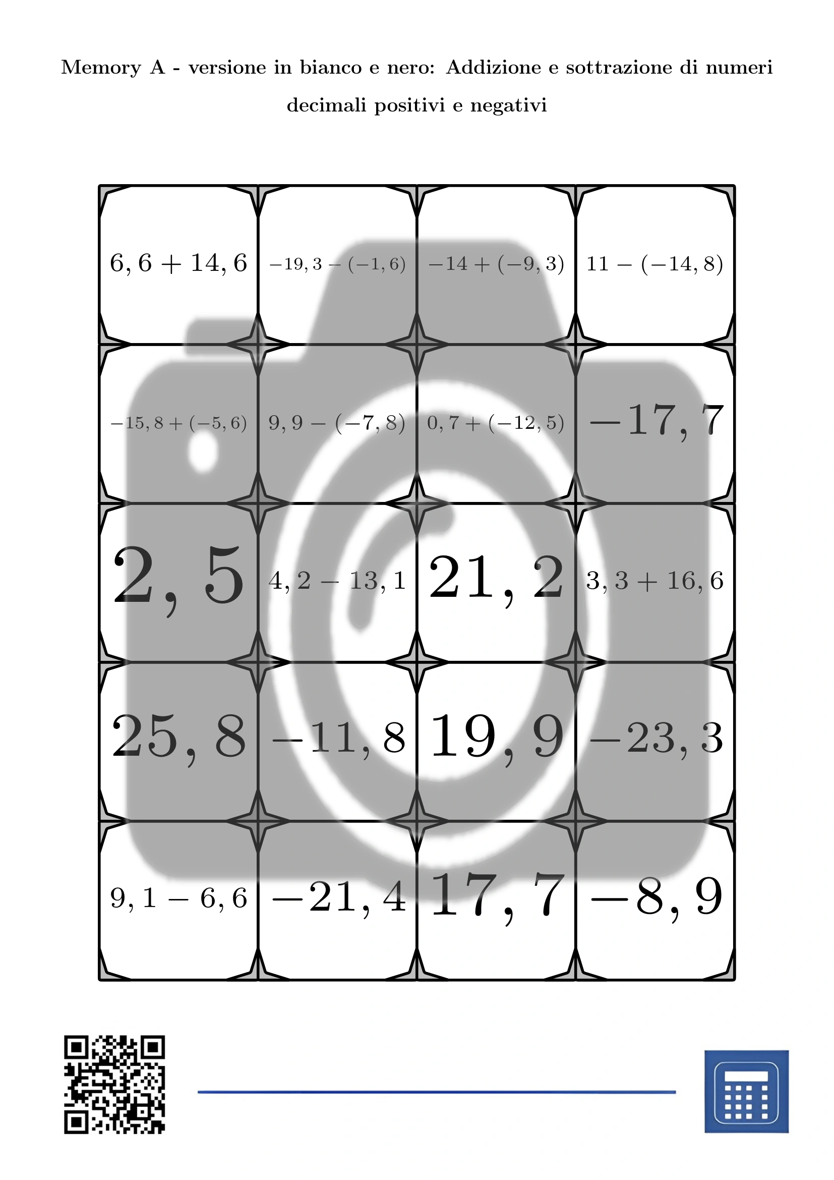 Memory: Addizione e sottrazione di numeri decimali positivi e negativi - immagine 3
