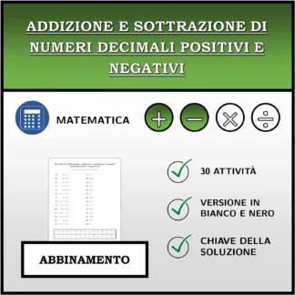 Esercizio di abbinamento: Addizione e sottrazione di numeri decimali positivi e negativi