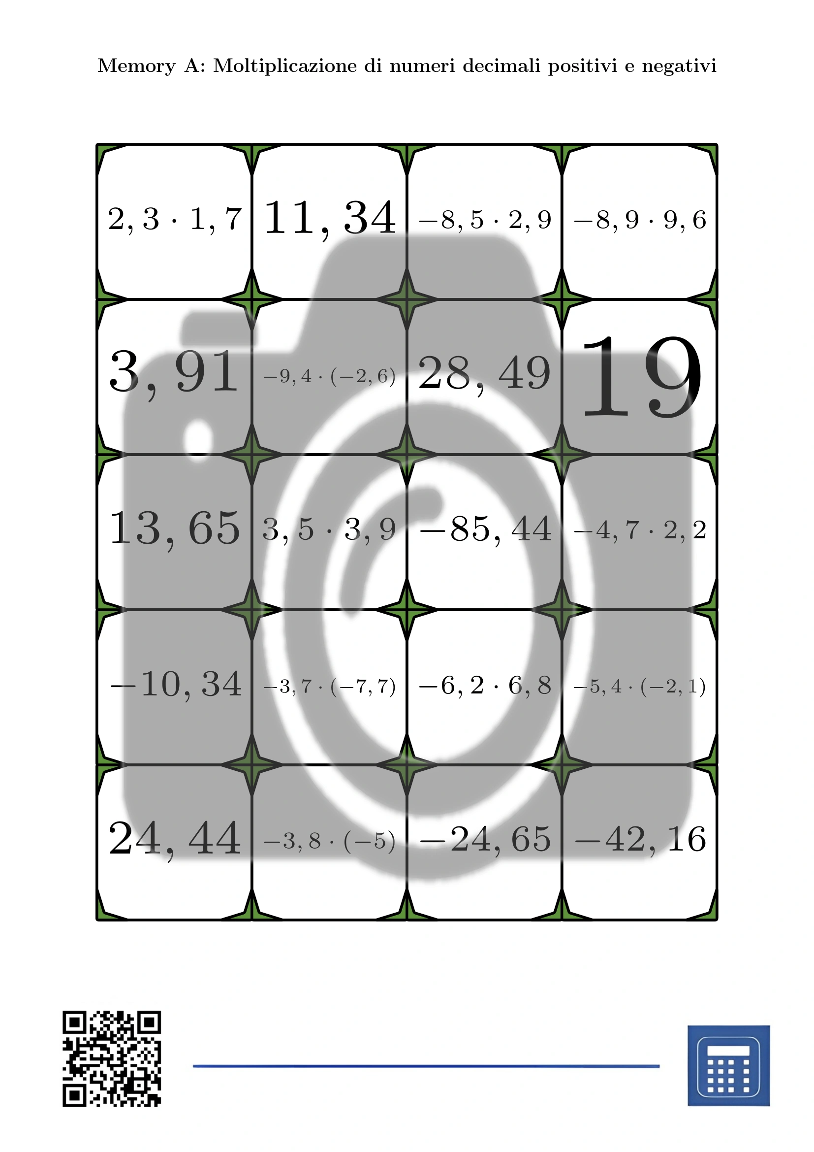 Memory: Moltiplicazione di numeri decimali positivi e negativi - immagine 2