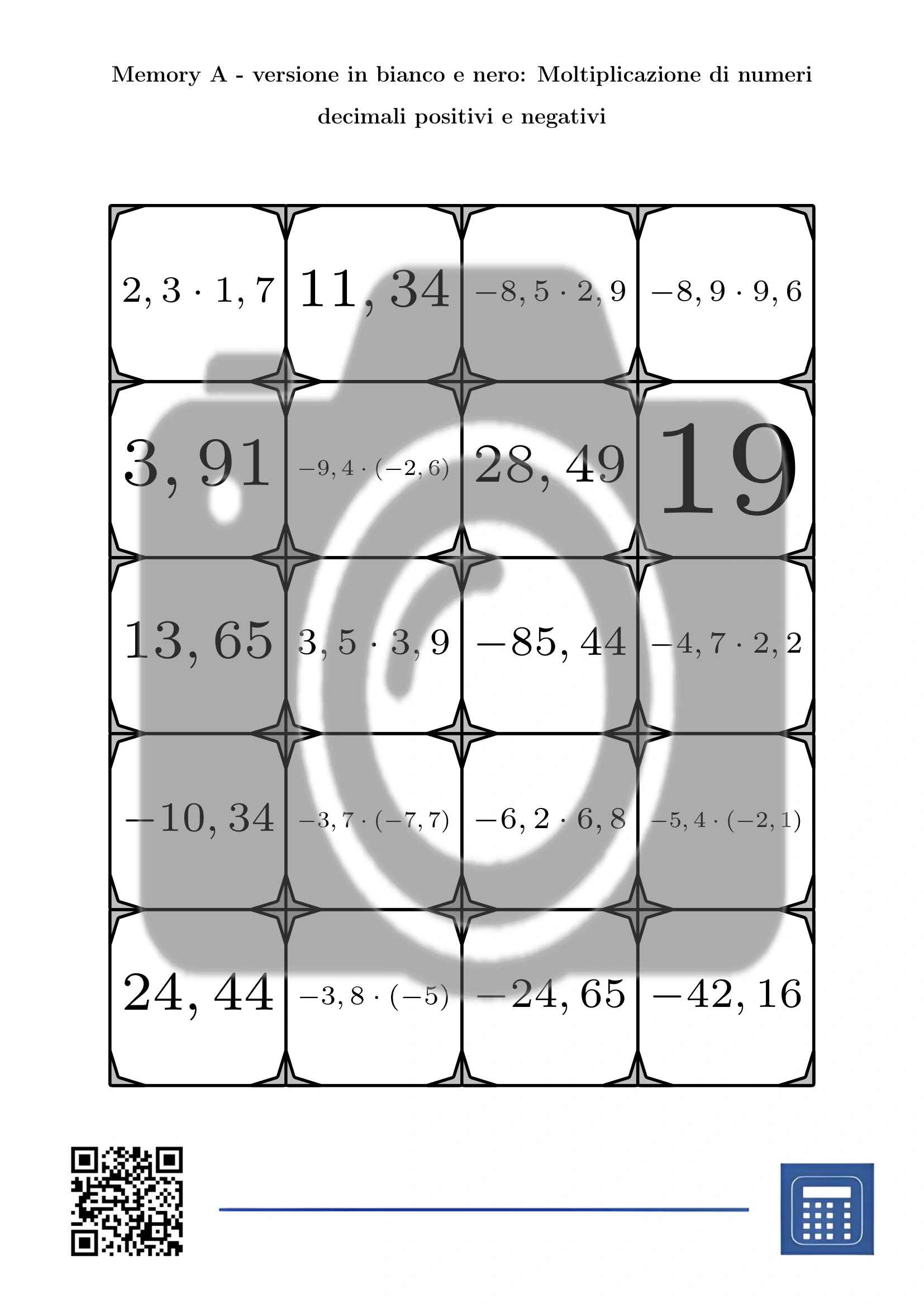 Memory: Moltiplicazione di numeri decimali positivi e negativi - immagine 3