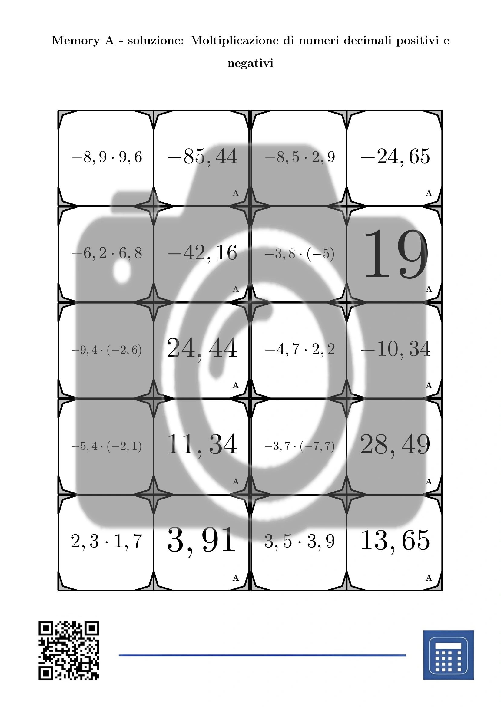 Memory: Moltiplicazione di numeri decimali positivi e negativi - immagine 4