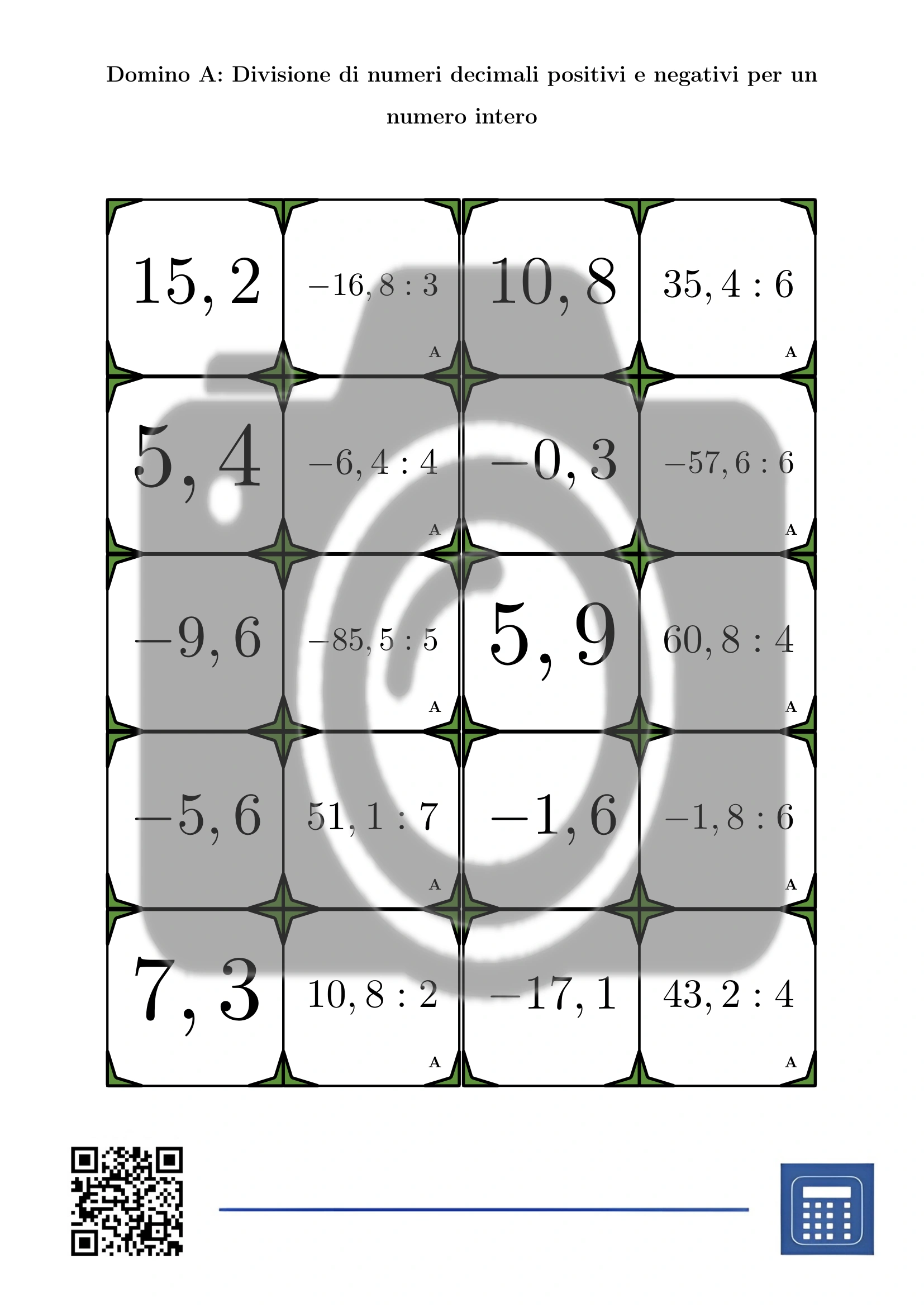 Domino: Divisione di numeri decimali positivi e negativi per un numero intero - immagine 2