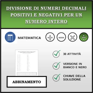 Esercizio di abbinamento: Divisione di numeri decimali positivi e negativi per un numero intero