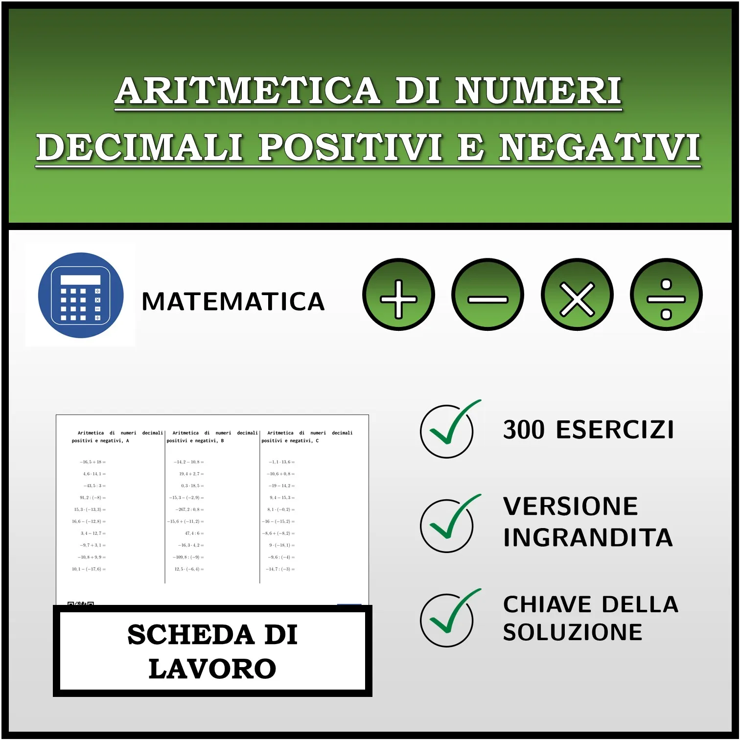 Scheda di lavoro: Aritmetica di numeri decimali positivi e negativi