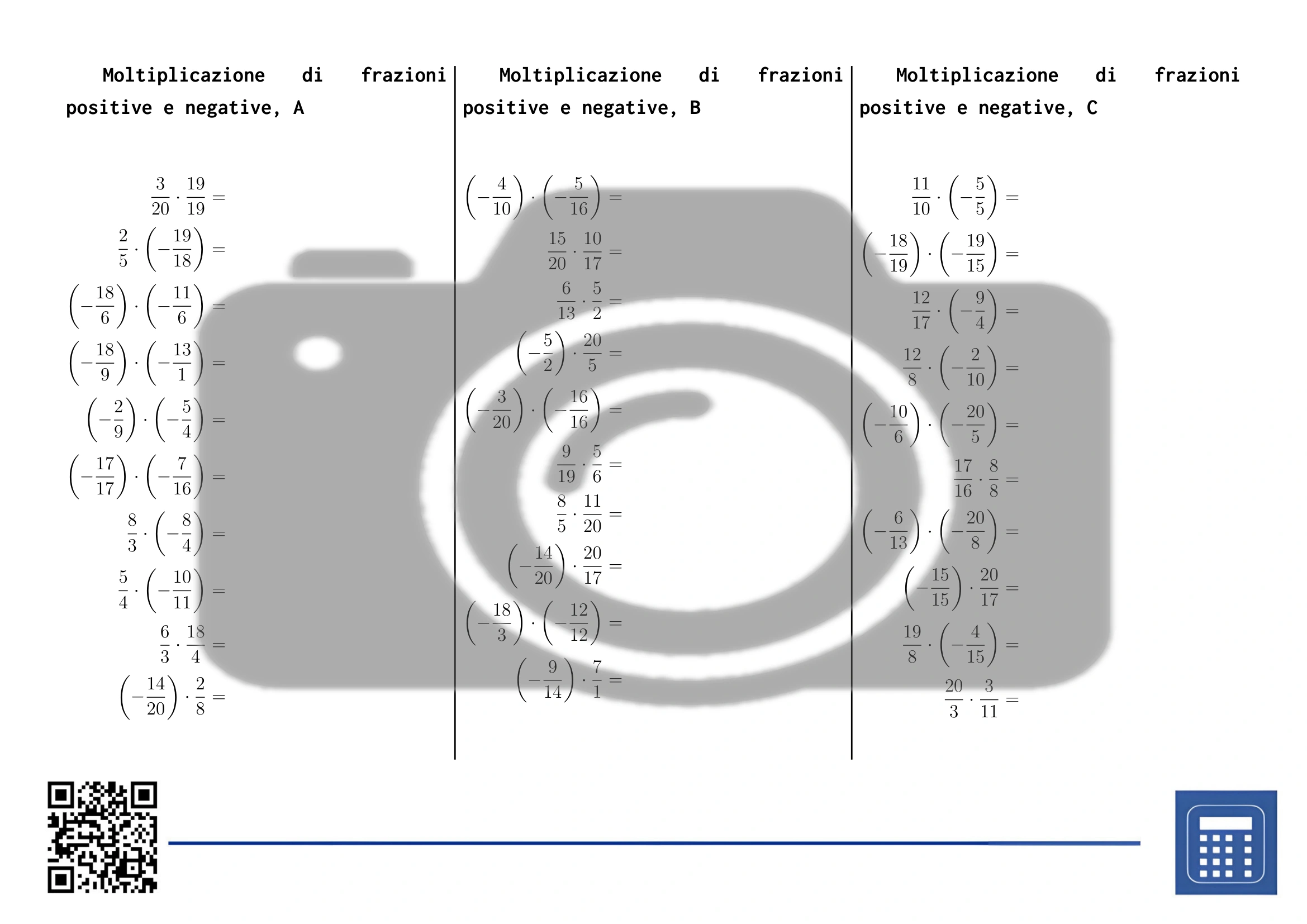 Scheda di lavoro: Moltiplicazione di frazioni positive e negative - immagine 2