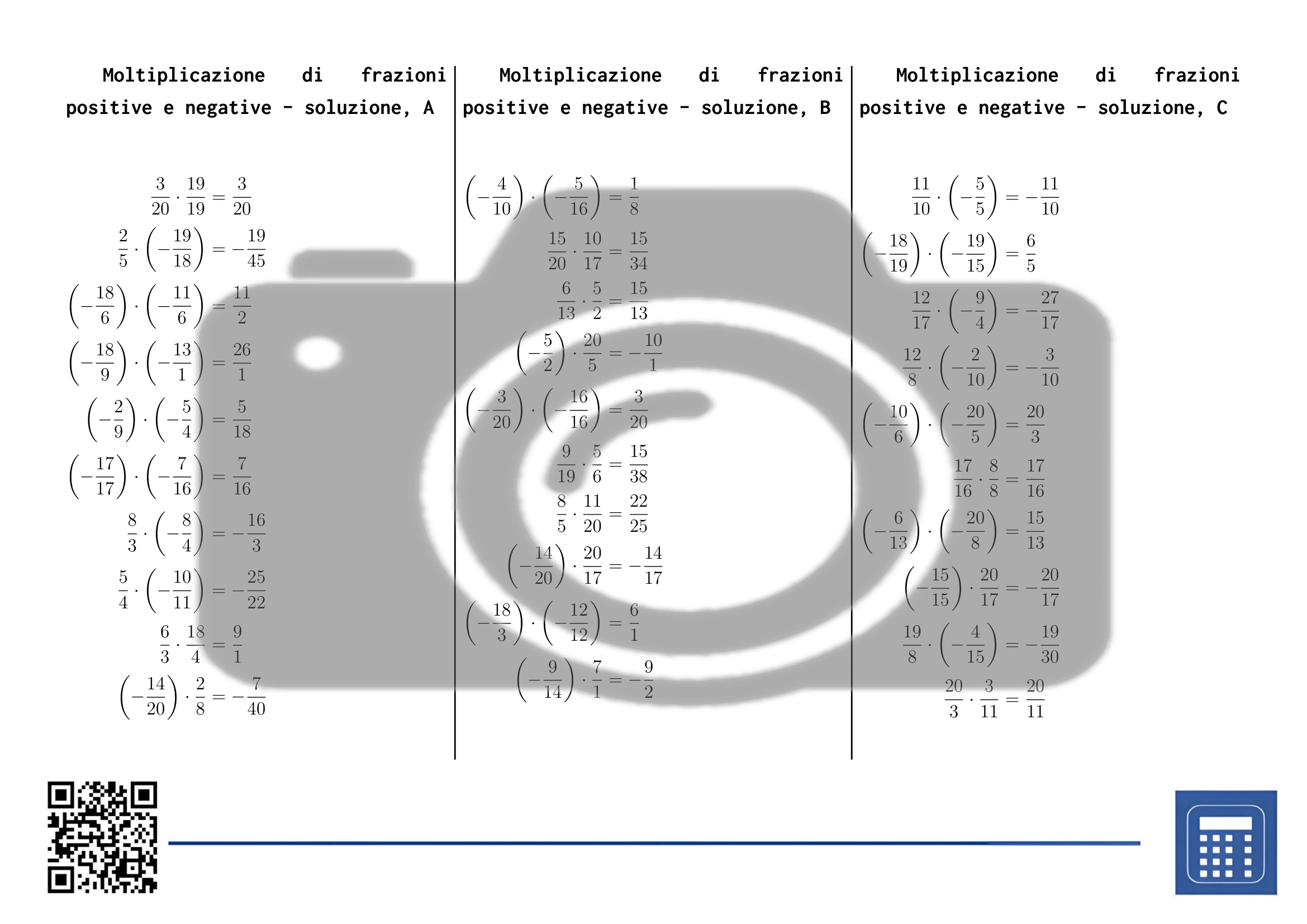 Scheda di lavoro: Moltiplicazione di frazioni positive e negative - immagine 4
