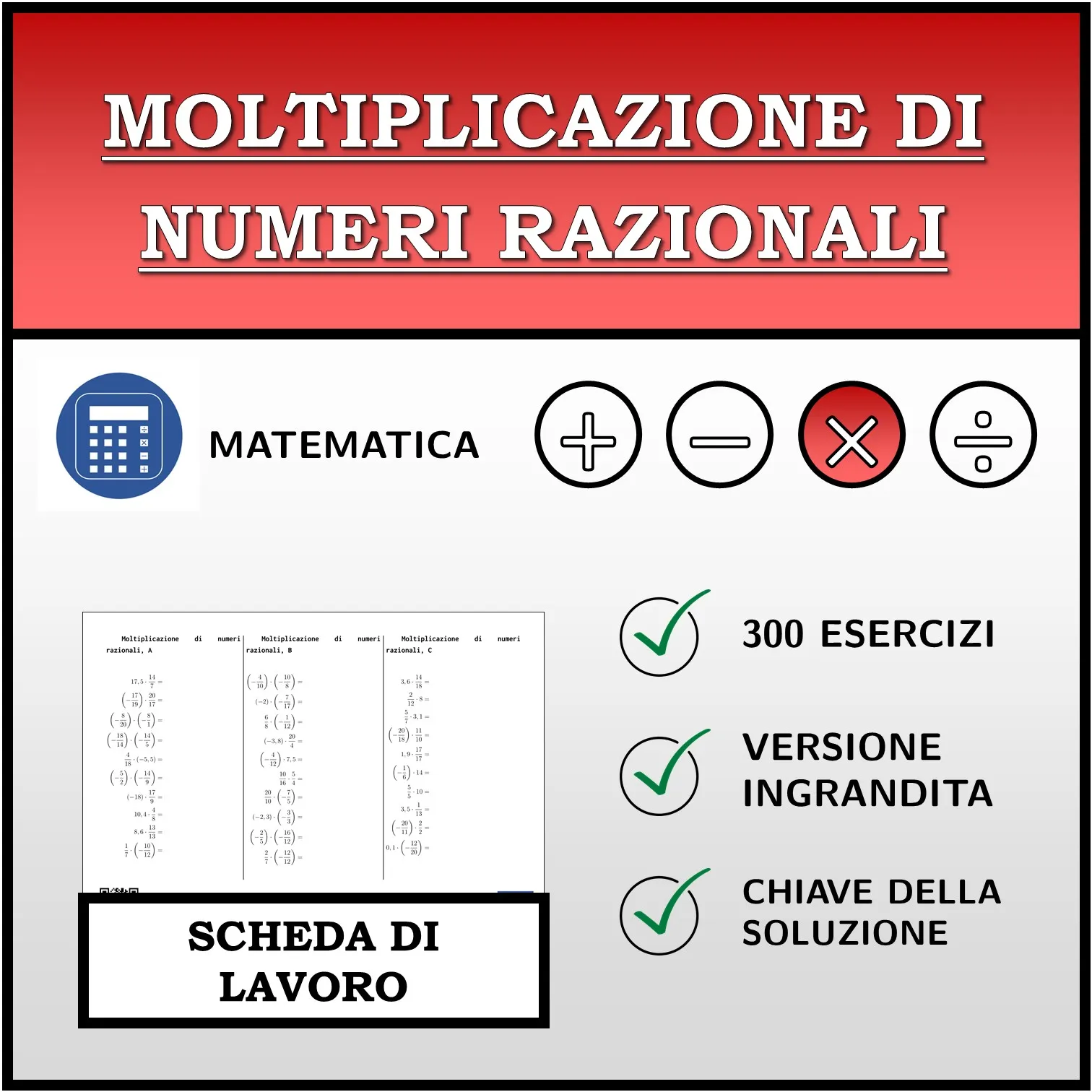 Scheda di lavoro: Moltiplicazione di numeri razionali