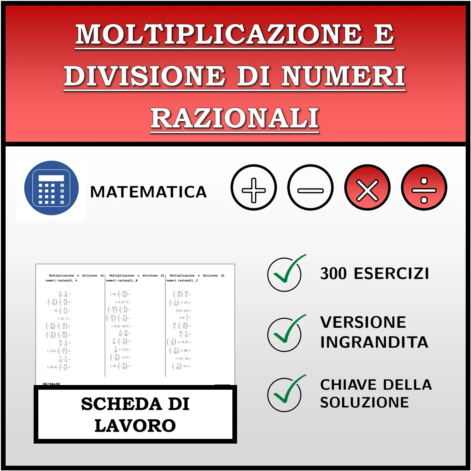 Scheda di lavoro: Moltiplicazione e divisione di numeri razionali