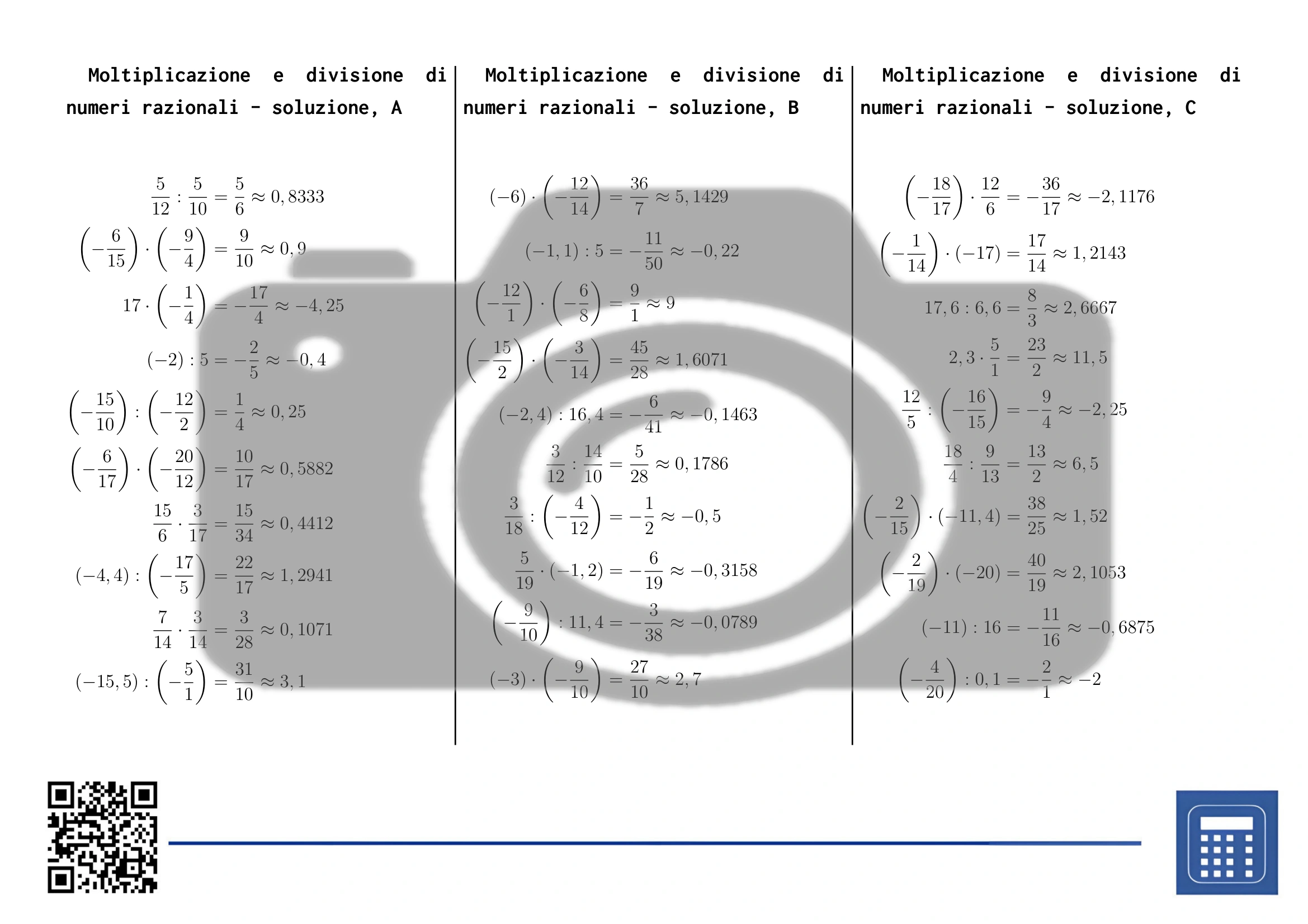 Scheda di lavoro: Moltiplicazione e divisione di numeri razionali - immagine 4