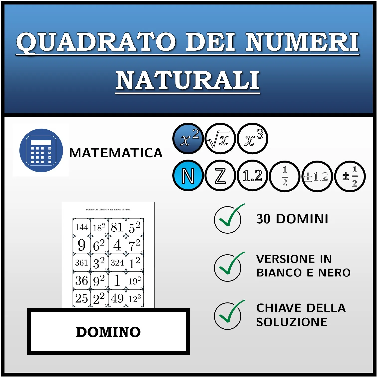 Domino: Quadrato dei numeri naturali