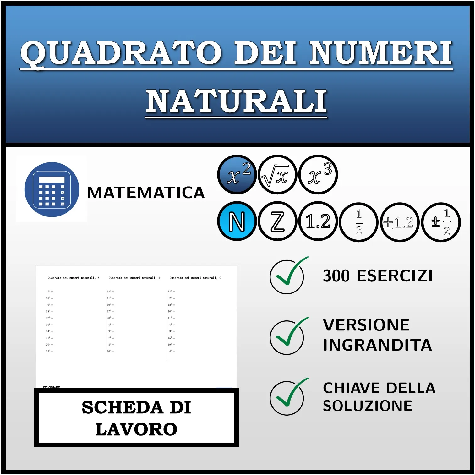 Scheda di lavoro: Quadrato dei numeri naturali