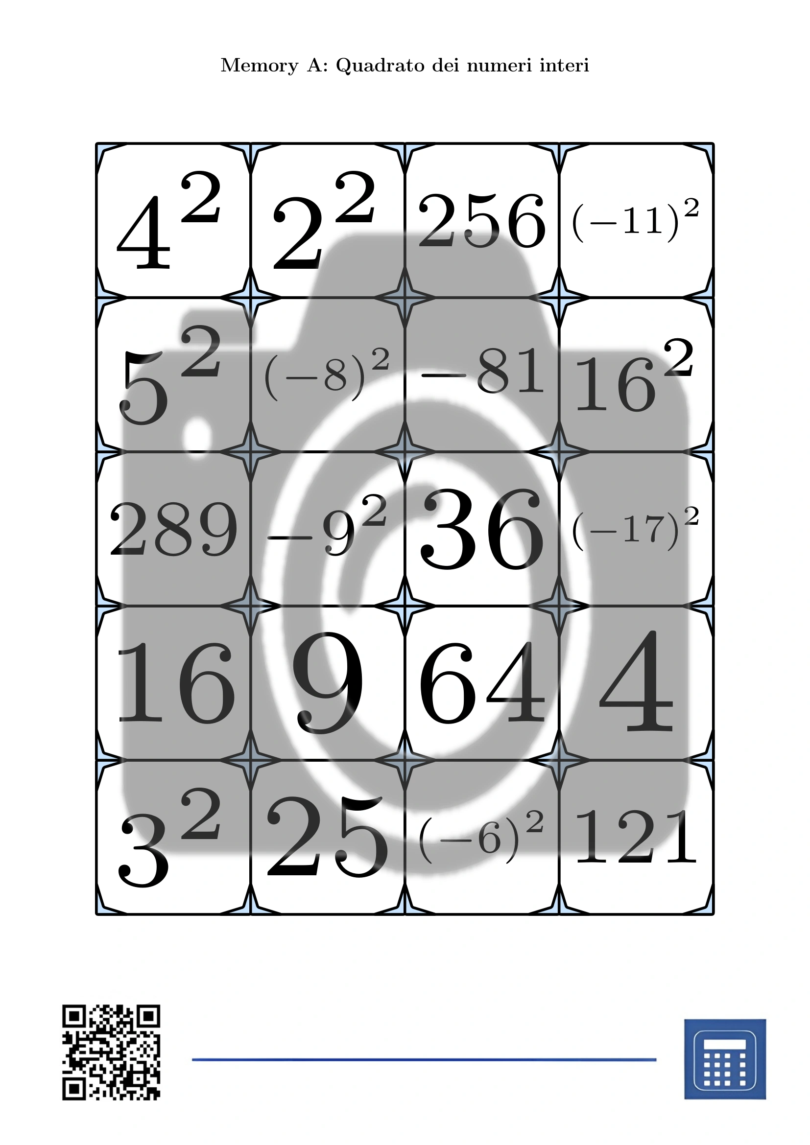 Memory: Quadrato dei numeri interi - immagine 2