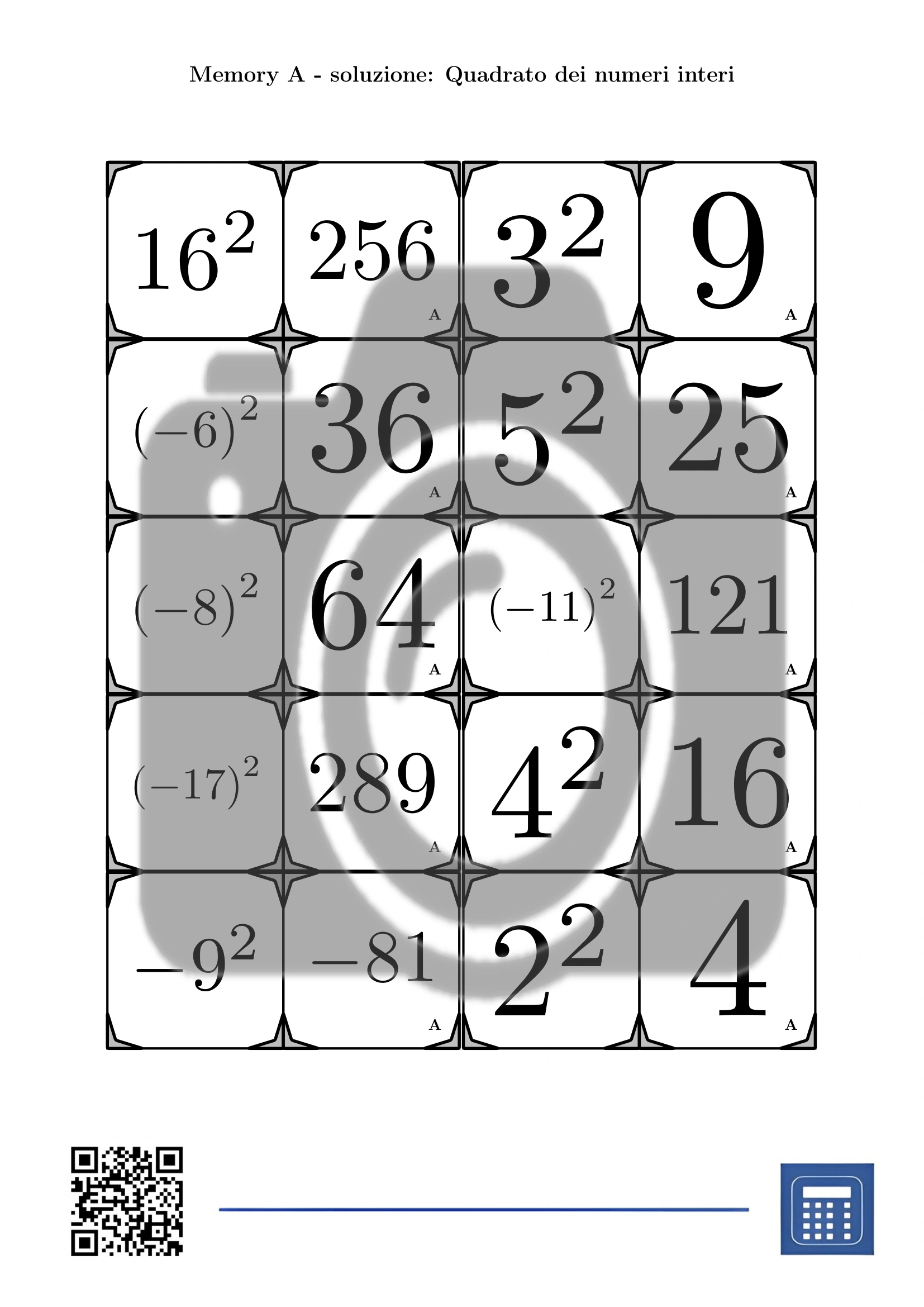 Memory: Quadrato dei numeri interi - immagine 4