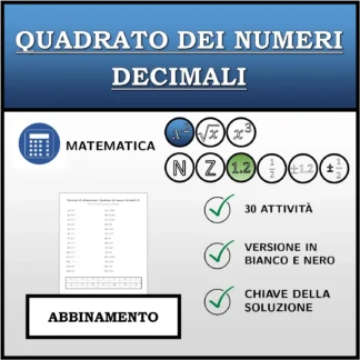Esercizio di abbinamento: Quadrato dei numeri decimali