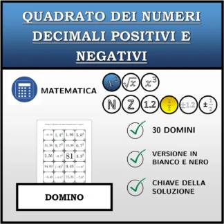 Domino: Quadrato dei numeri decimali positivi e negativi