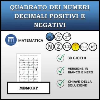 Memory: Quadrato dei numeri decimali positivi e negativi