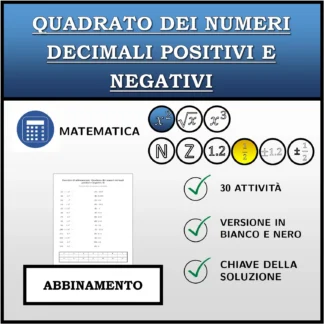 Esercizio di abbinamento: Quadrato dei numeri decimali positivi e negativi