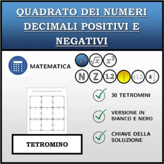 Tetramino: Quadrato dei numeri decimali positivi e negativi