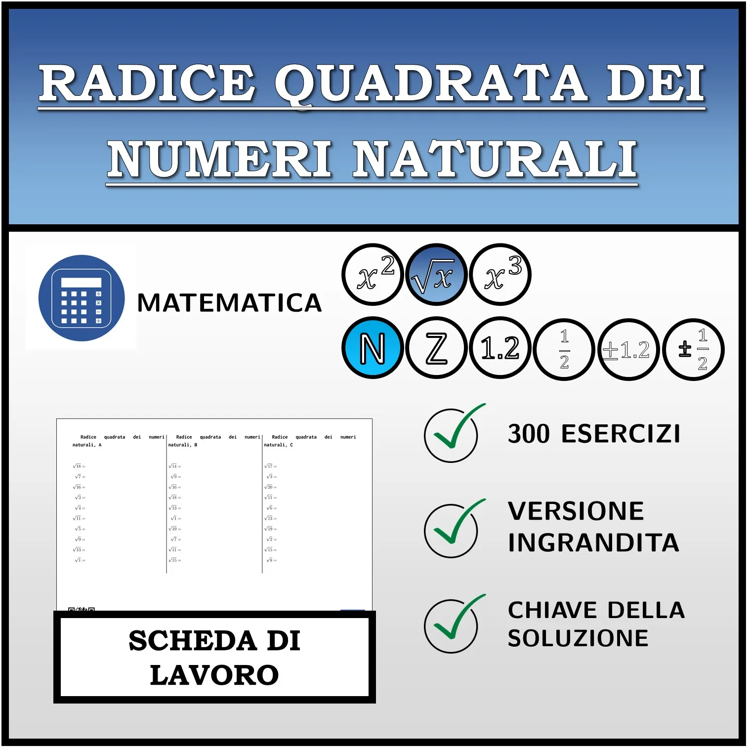 Scheda di lavoro: Radice quadrata dei numeri naturali