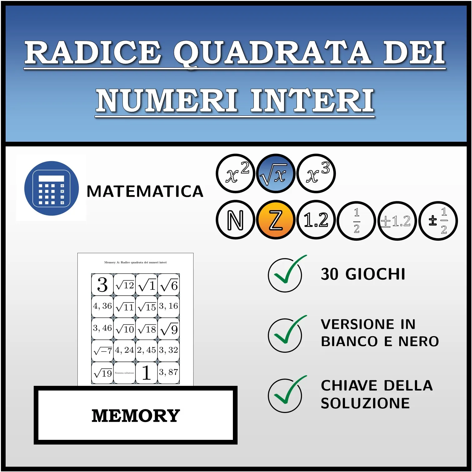 Memory: Radice quadrata dei numeri interi