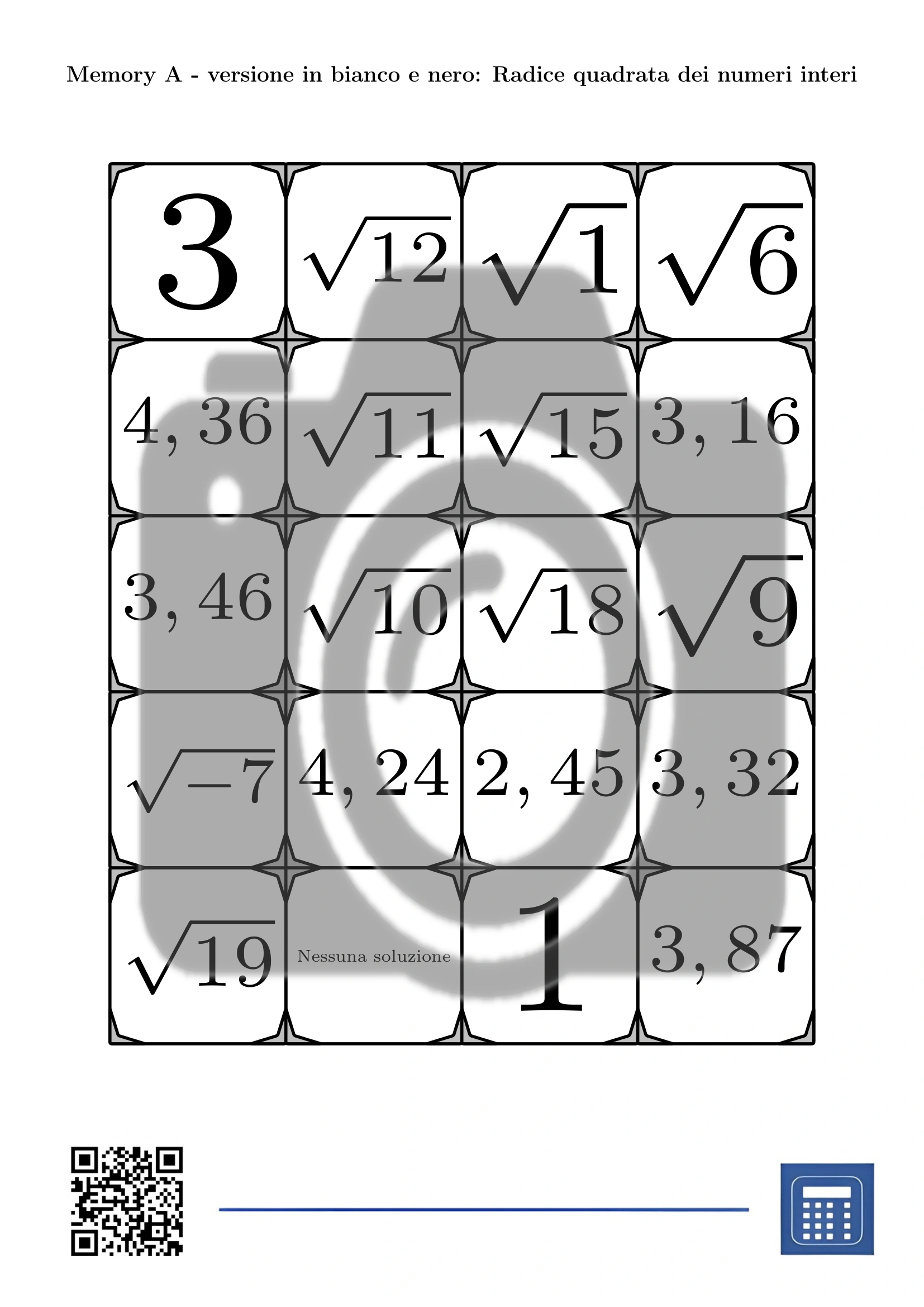 Memory: Radice quadrata dei numeri interi - immagine 3