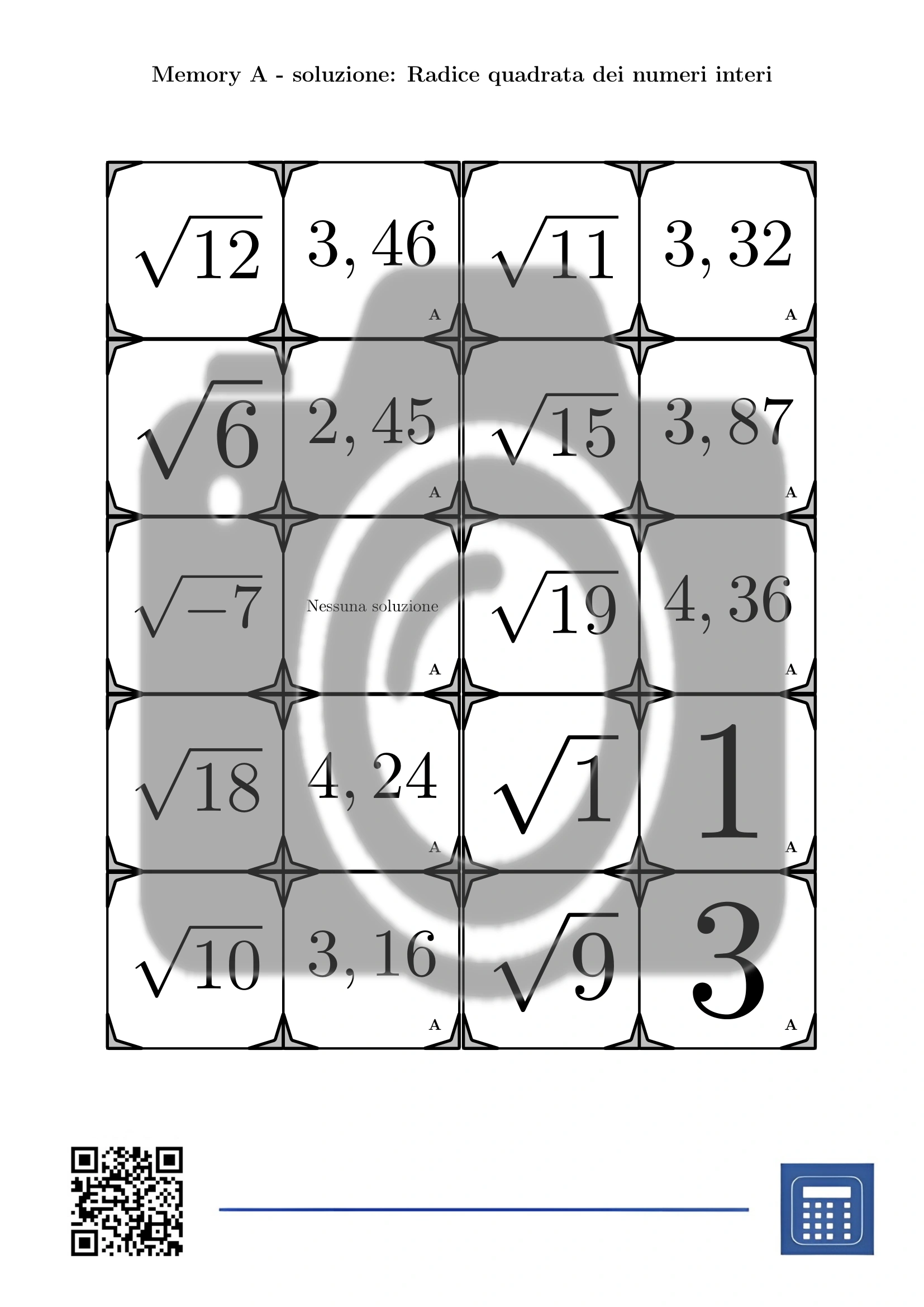 Memory: Radice quadrata dei numeri interi - immagine 4