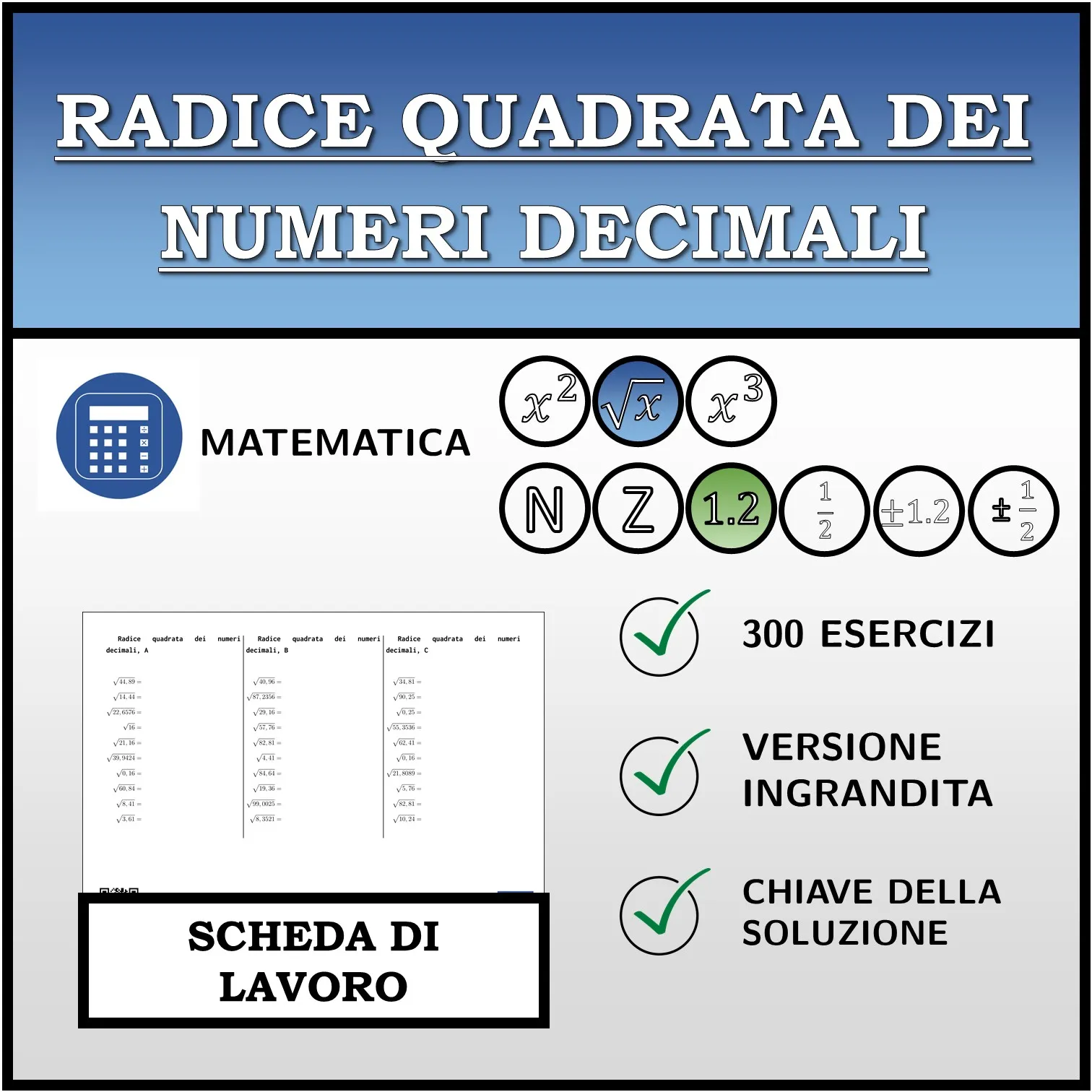 Scheda di lavoro: Radice quadrata dei numeri decimali