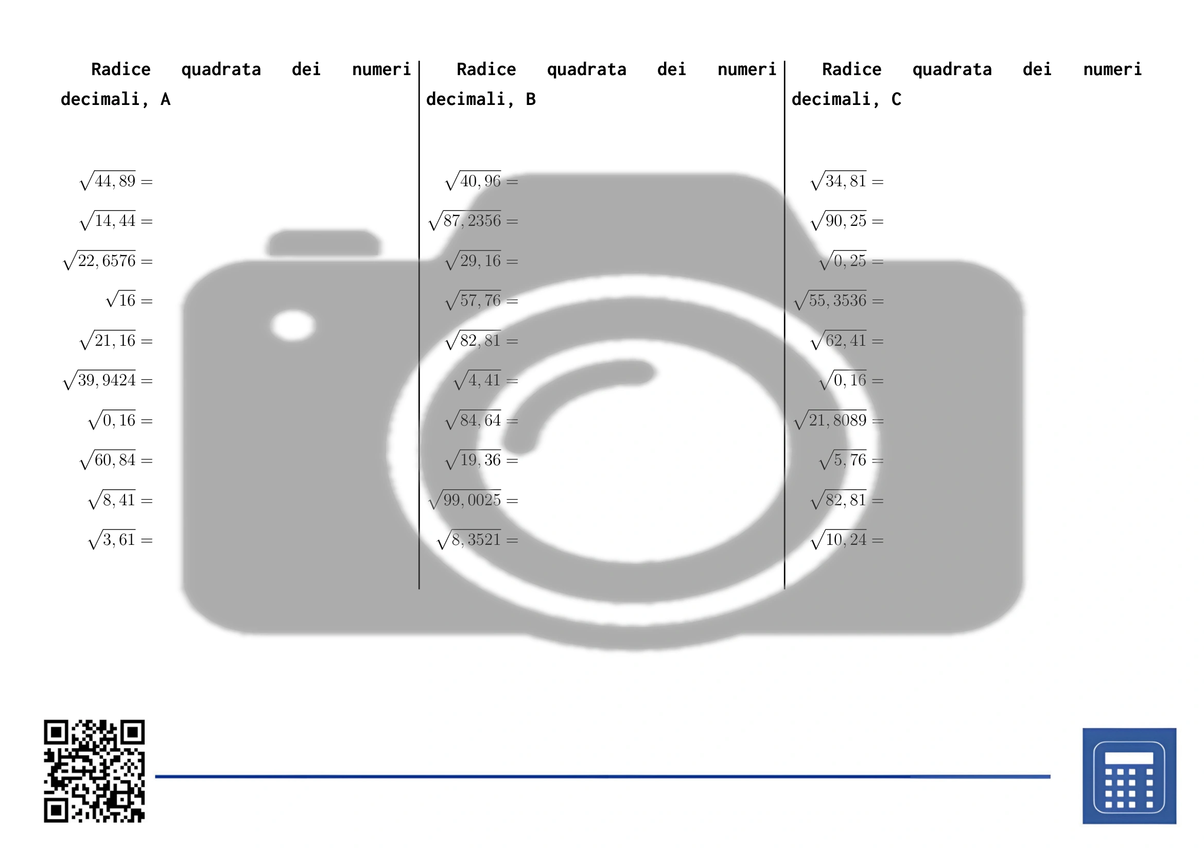 Scheda di lavoro: Radice quadrata dei numeri decimali - immagine 2
