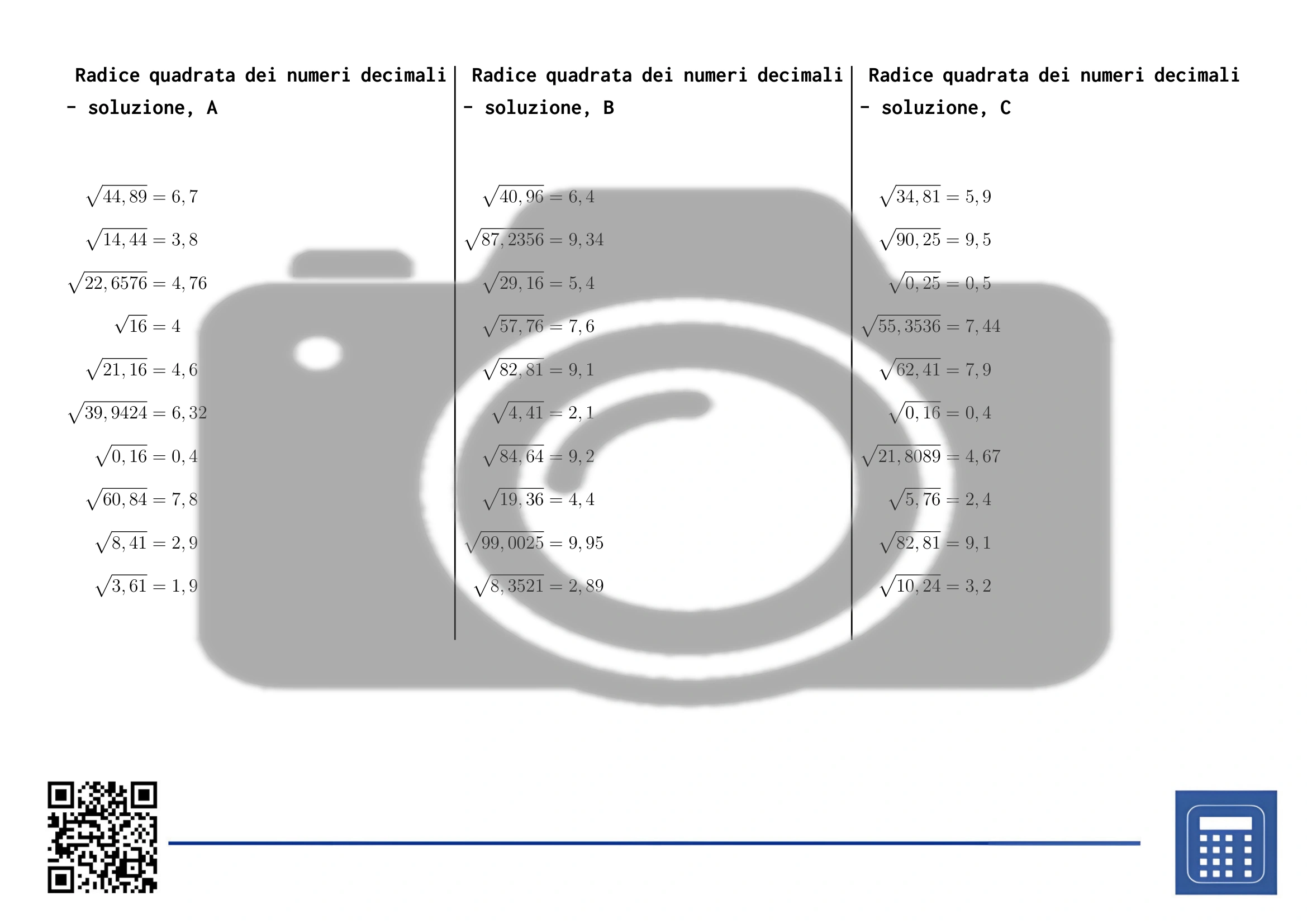 Scheda di lavoro: Radice quadrata dei numeri decimali - immagine 4