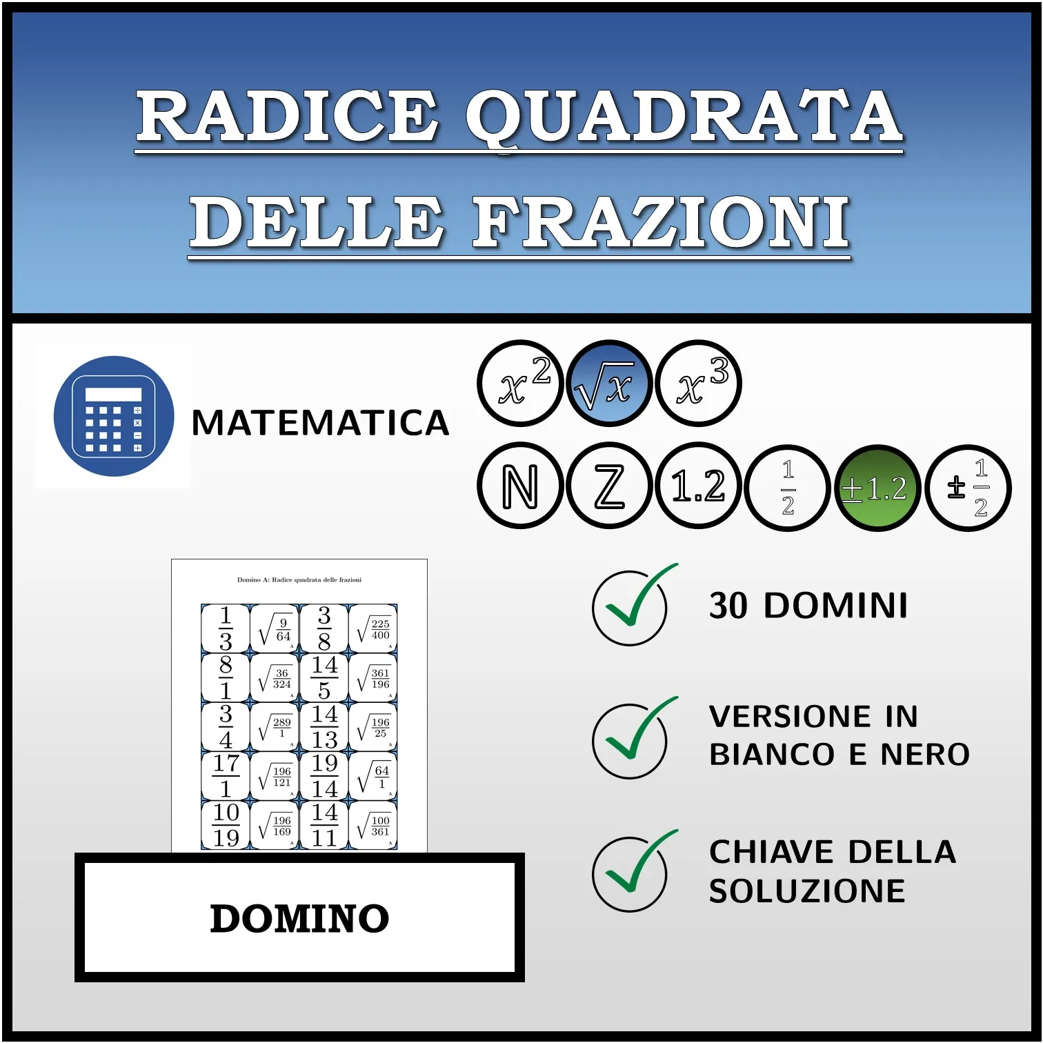 Domino: Radice quadrata delle frazioni