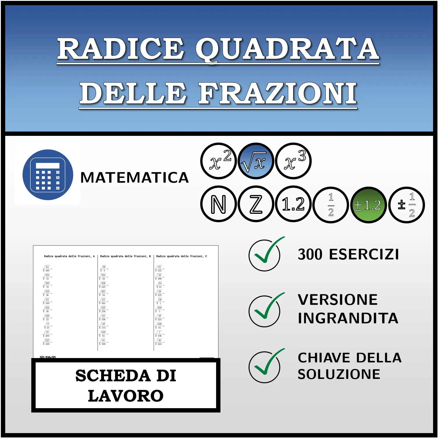 Scheda di lavoro: Radice quadrata delle frazioni