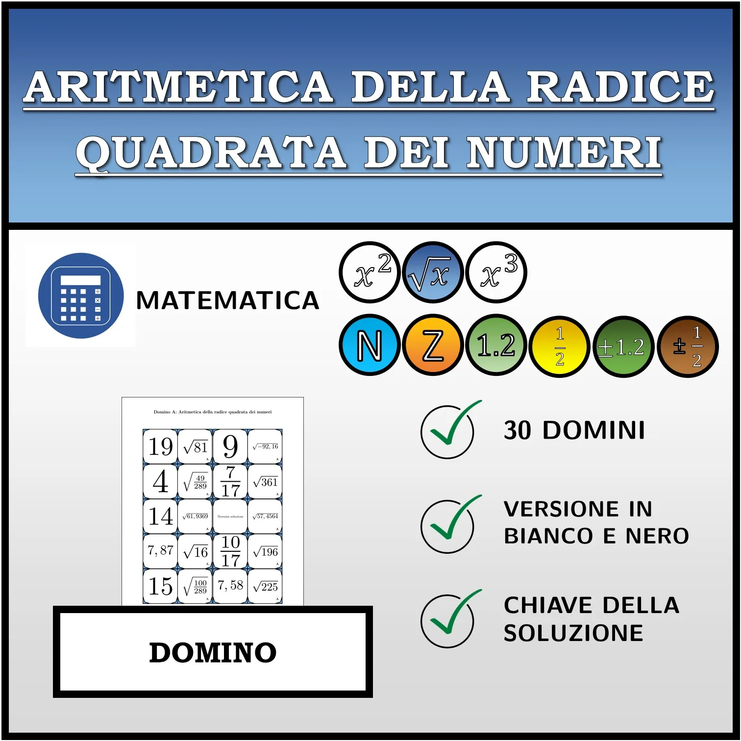 Domino: Aritmetica della radice quadrata dei numeri