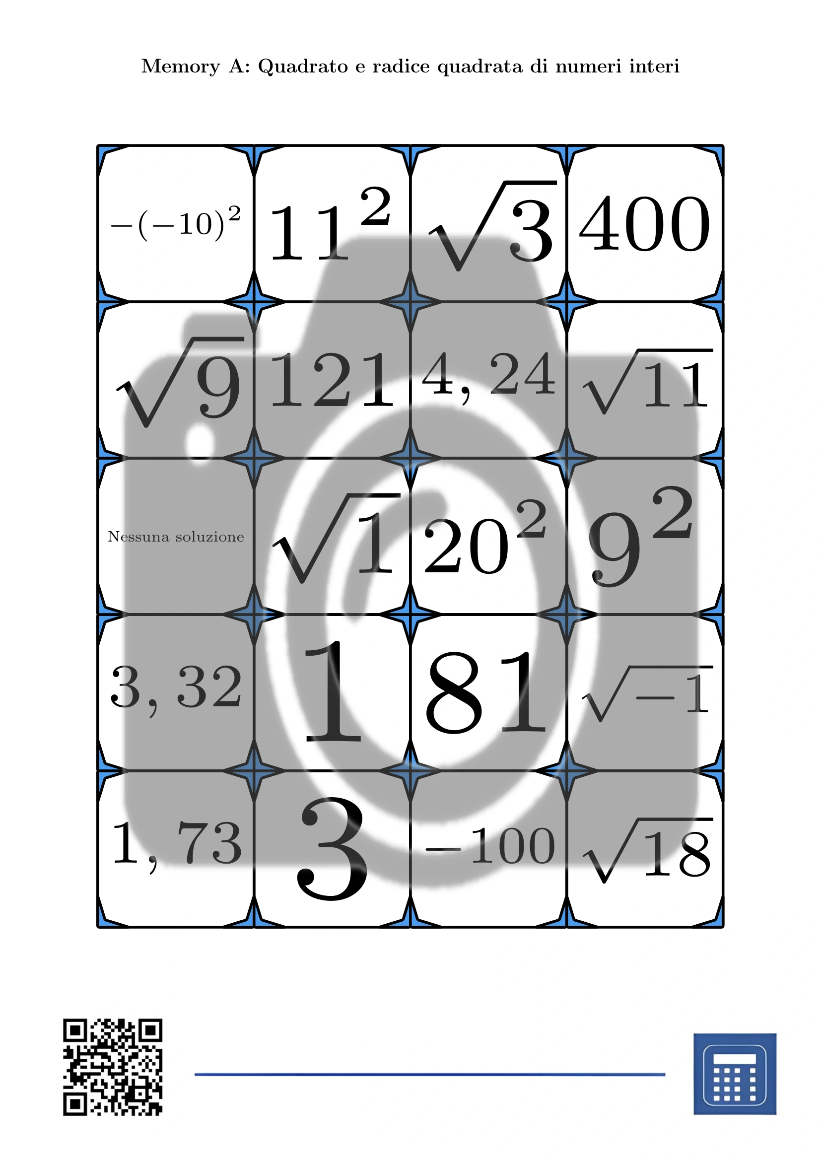 Memory: Quadrato e radice quadrata di numeri interi - immagine 2