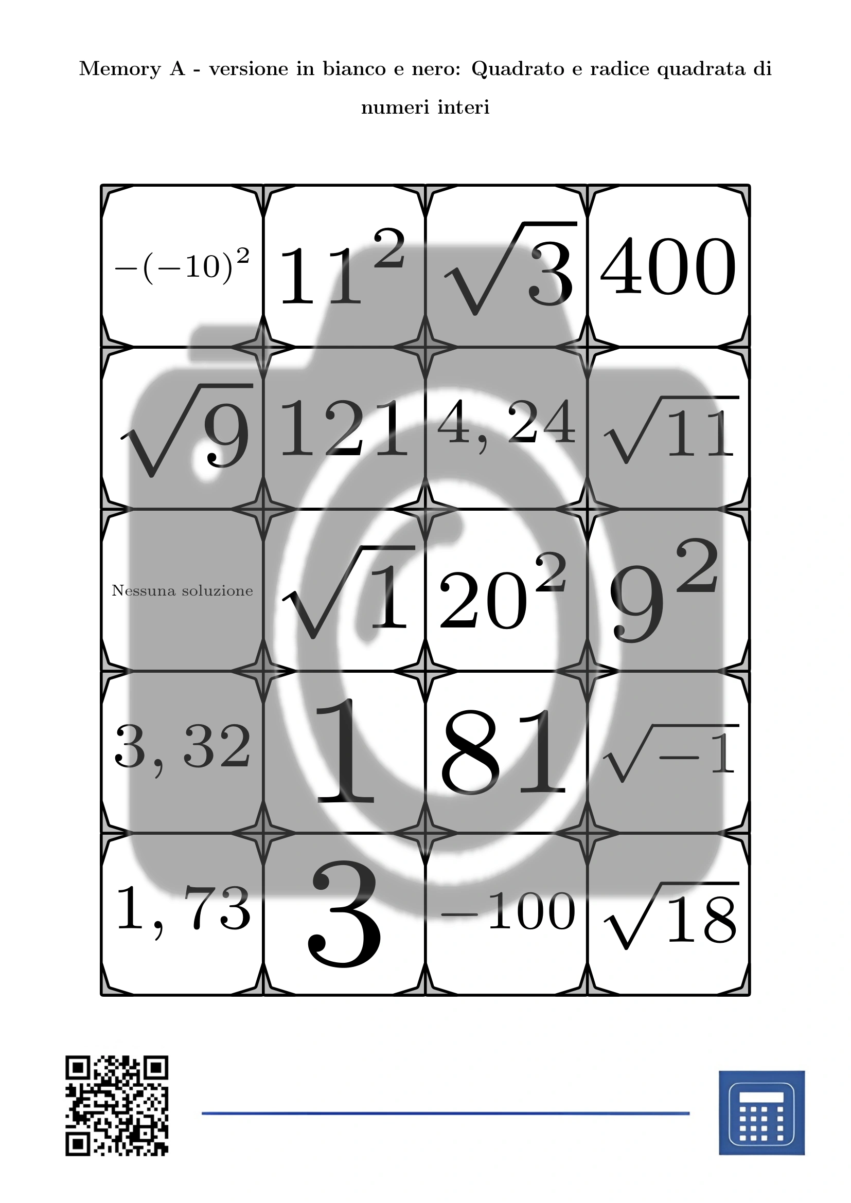 Memory: Quadrato e radice quadrata di numeri interi - immagine 3
