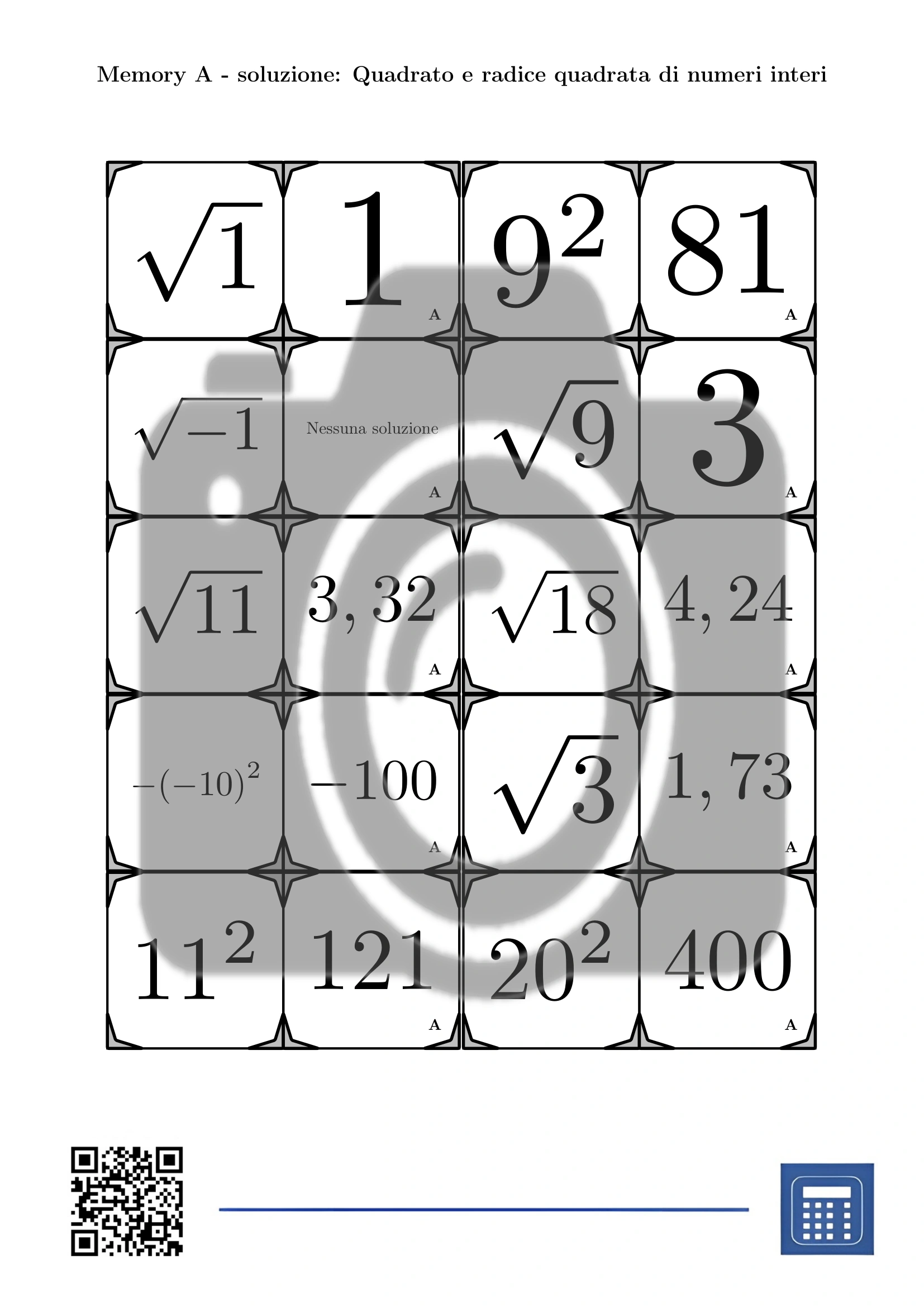 Memory: Quadrato e radice quadrata di numeri interi - immagine 4