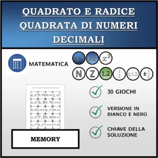 Memory: Quadrato e radice quadrata di numeri decimali