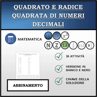 Esercizio di abbinamento: Quadrato e radice quadrata di numeri decimali